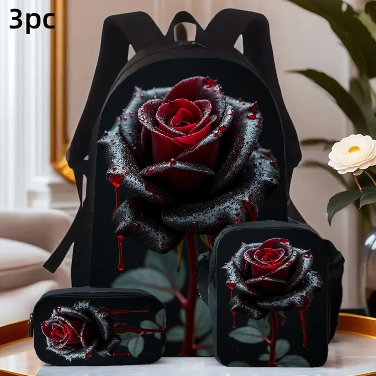 3pcs, Gothic Style Rose Backpack, Large Capacity 17-Inch Casual Backpack for Laptops with Water Bottle Holder - Lightweight And
3pcs, Gothic Style Rose Backpack, Large Capacity 17-Inch Casual Backpack for Laptops with Water Bottle Holder - Lightweight And