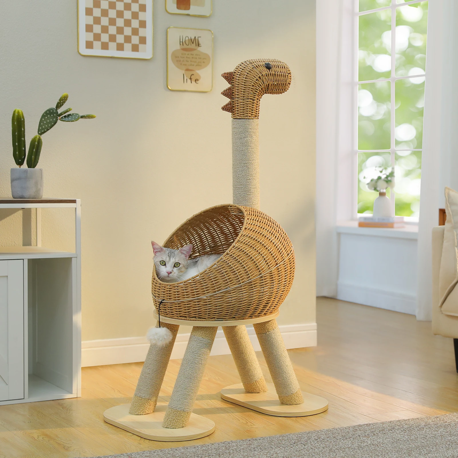 Dinosaur Cat Tree Tower with Sisal Scratching Post Large Rattan Cat Condo for Indoor Wicker Bed with Removable Mat Cat Toys
Dinosaur Cat Tree Tower with Sisal Scratching Post Large Rattan Cat Condo for Indoor Wicker Bed with Removable Mat Cat Toys