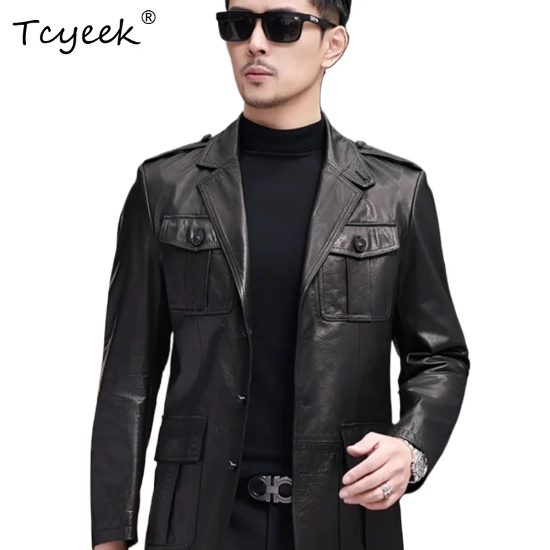 Tcyeek Верхний слой из коровьей кожи Весенне-осенний костюм с воротником Черный Средней длины Мужская куртка из натуральной кожи Куртка Кожаная Мужская 가죽 자켓
Tcyeek Верхний слой из коровьей кожи Весенне-осенний костюм с воротником Черный Средней длины Мужская куртка из натуральной кожи Куртка Кожаная Мужская 가죽 자켓