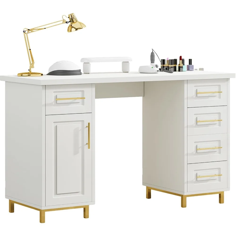 White and Gold Nail Tech Desk with Drawers, 43 Inch Manicure Table with Storage for Nail Tech, Nail Makeup Beauty Salon Table wi
White and Gold Nail Tech Desk with Drawers, 43 Inch Manicure Table with Storage for Nail Tech, Nail Makeup Beauty Salon Table wi