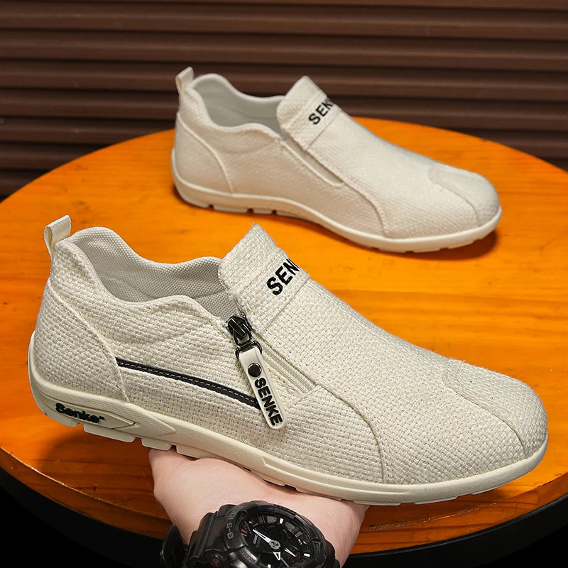 Men's Summer Breathable Linen Canvas Shoes Zipper Slip-On Casual Sports Soft Bottom Lightweight Work Agan Board Shoes
Men's Summer Breathable Linen Canvas Shoes Zipper Slip-On Casual Sports Soft Bottom Lightweight Work Agan Board Shoes