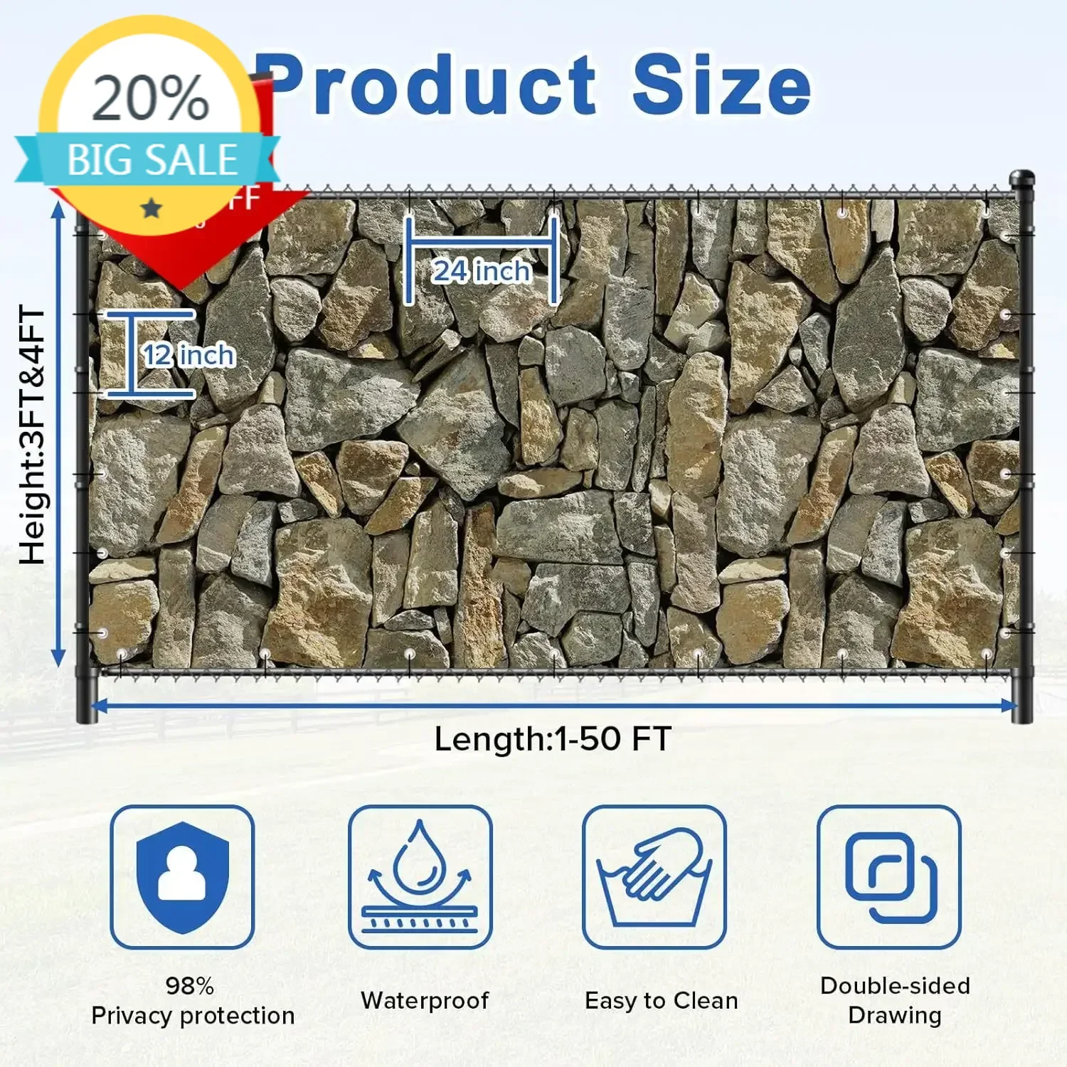 Бестселлер XMSJ.4'x49' Индивидуальный ПВХ-экран для балкона с печатью, 450 GSM, уличный экран-забор с креплениями на молнии, реалистичный дизайн S
Бестселлер XMSJ.4'x49' Индивидуальный ПВХ-экран для балкона с печатью, 450 GSM, уличный экран-забор с креплениями на молнии, реалистичный дизайн S