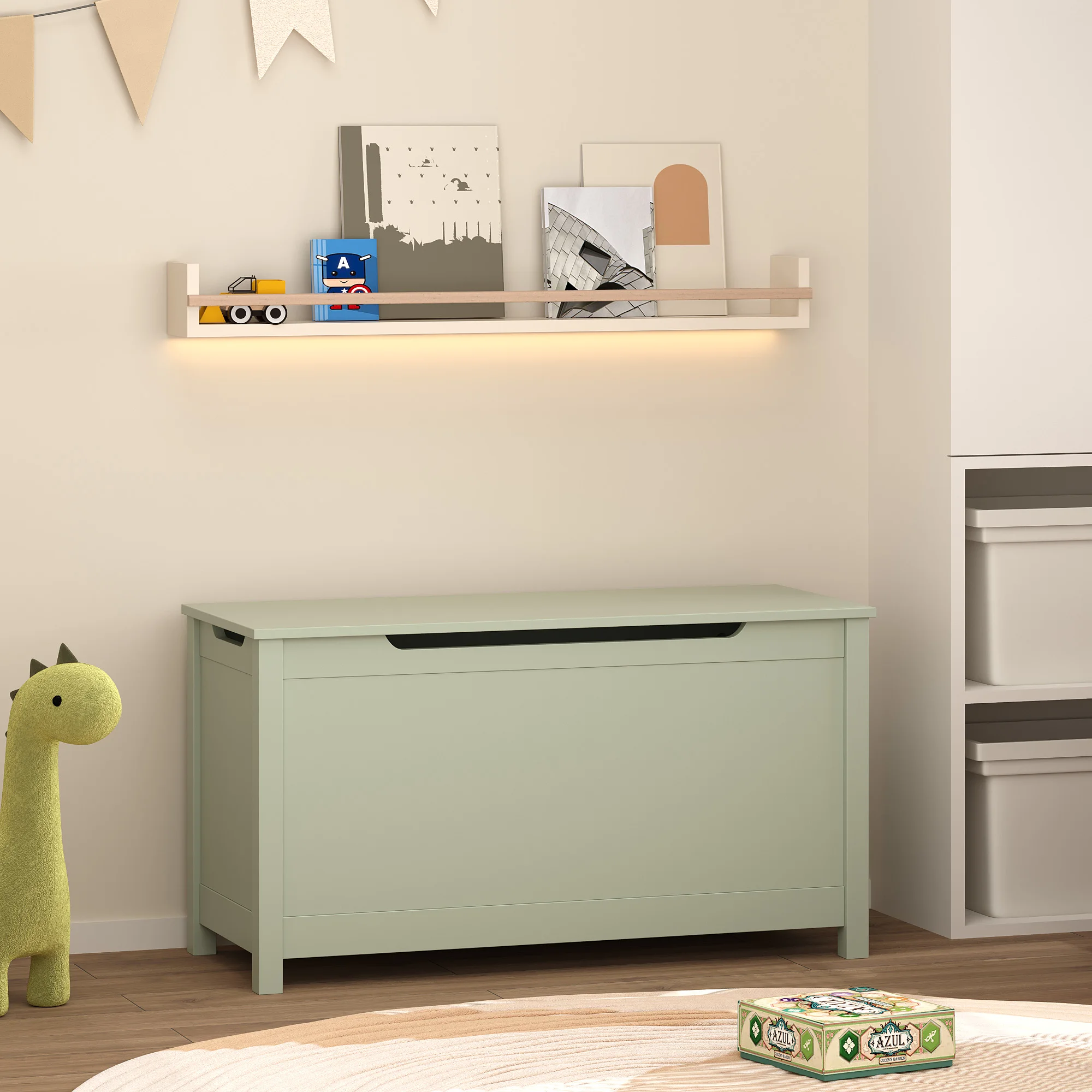 31.5" Kids Wooden Toy Box Storage Chest with Safety Hinged Lid Large Toddler Playroom Organizer Nursery Furniture Cabinet Sage Green
31.5" Kids Wooden Toy Box Storage Chest with Safety Hinged Lid Large Toddler Playroom Organizer Nursery Furniture Cabinet Sage Green