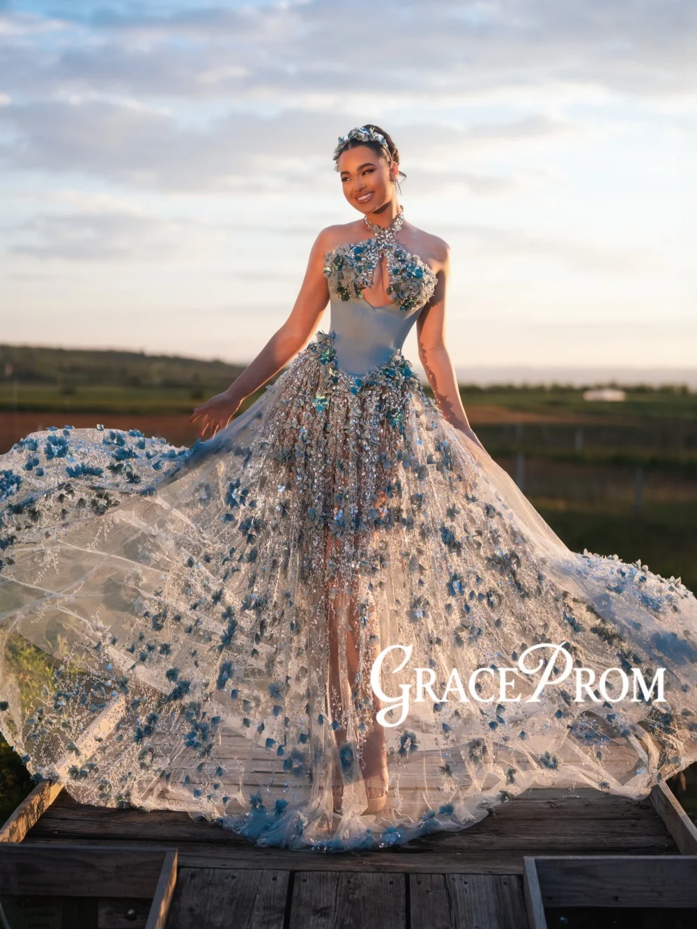 Blue 3D Floral A-line Long Evening Dress Dazzling Crystal Illusion Wedding Party Gown Customized Gorgeous New Banquet Gowns
Blue 3D Floral A-line Long Evening Dress Dazzling Crystal Illusion Wedding Party Gown Customized Gorgeous New Banquet Gowns