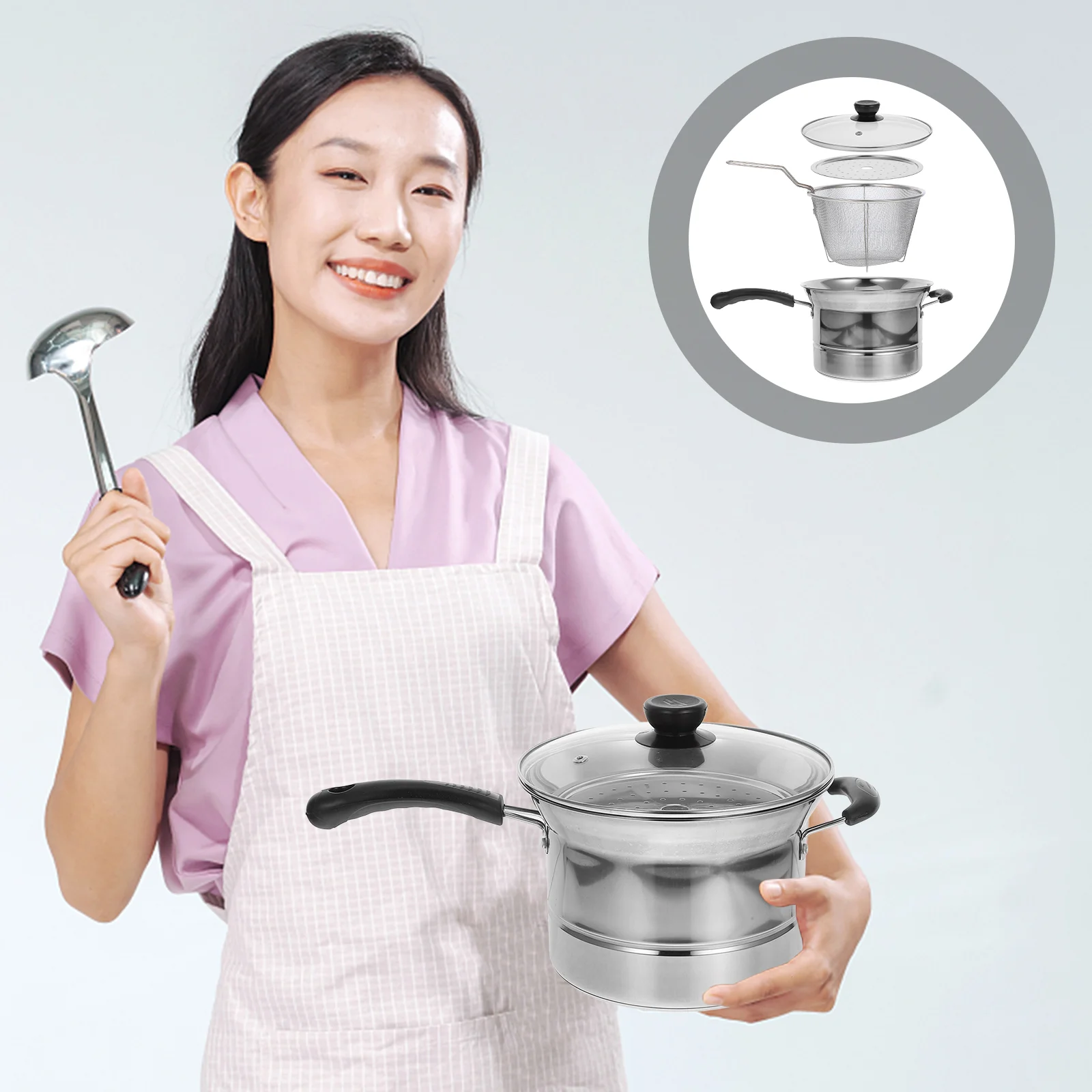 Stainless Steel Fryer Handle Milk Saucepan Deep Pot Soup Steamer with Lid Griddle
Stainless Steel Fryer Handle Milk Saucepan Deep Pot Soup Steamer with Lid Griddle