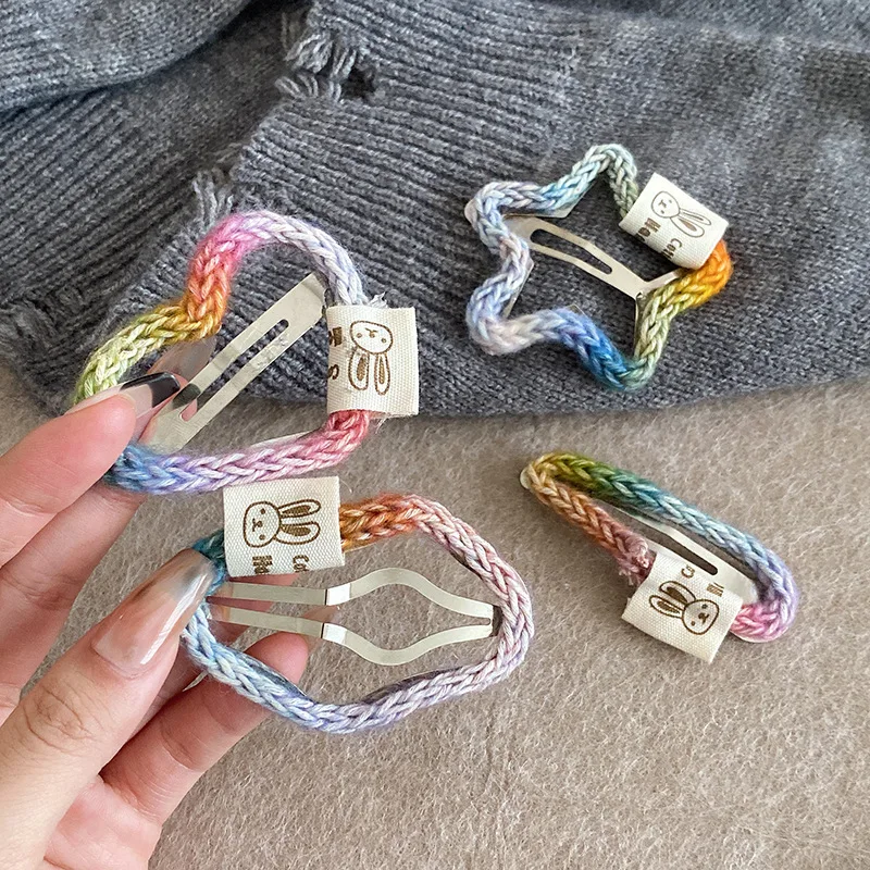 Rainbow Woolen Yarn Hand-woven Star Heart Hair Clips Headdress Colorful Fashion Women Knitted Hairpin Girl Hair Accessories Gift
Rainbow Woolen Yarn Hand-woven Star Heart Hair Clips Headdress Colorful Fashion Women Knitted Hairpin Girl Hair Accessories Gift