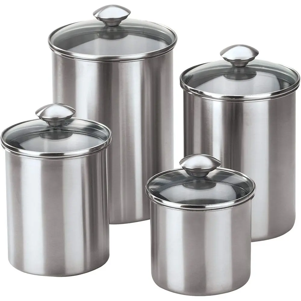 4-Piece Stainless Steel Food Storage Container Set with Glass Lids for Kitchen Use, Coffee, Tea, and More, Small, Mirror Finish
4-Piece Stainless Steel Food Storage Container Set with Glass Lids for Kitchen Use, Coffee, Tea, and More, Small, Mirror Finish
