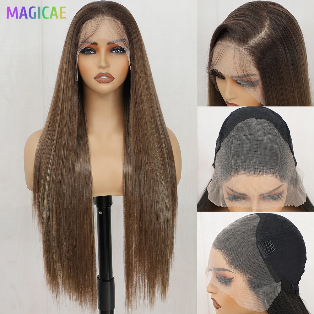 MAGICAE 30 inch Straight Soft Black Color Long Synthetic Hair 13X4 HD Lace Frontal Wig For Women Prepucked Natural Hairline
MAGICAE 30 inch Straight Soft Black Color Long Synthetic Hair 13X4 HD Lace Frontal Wig For Women Prepucked Natural Hairline