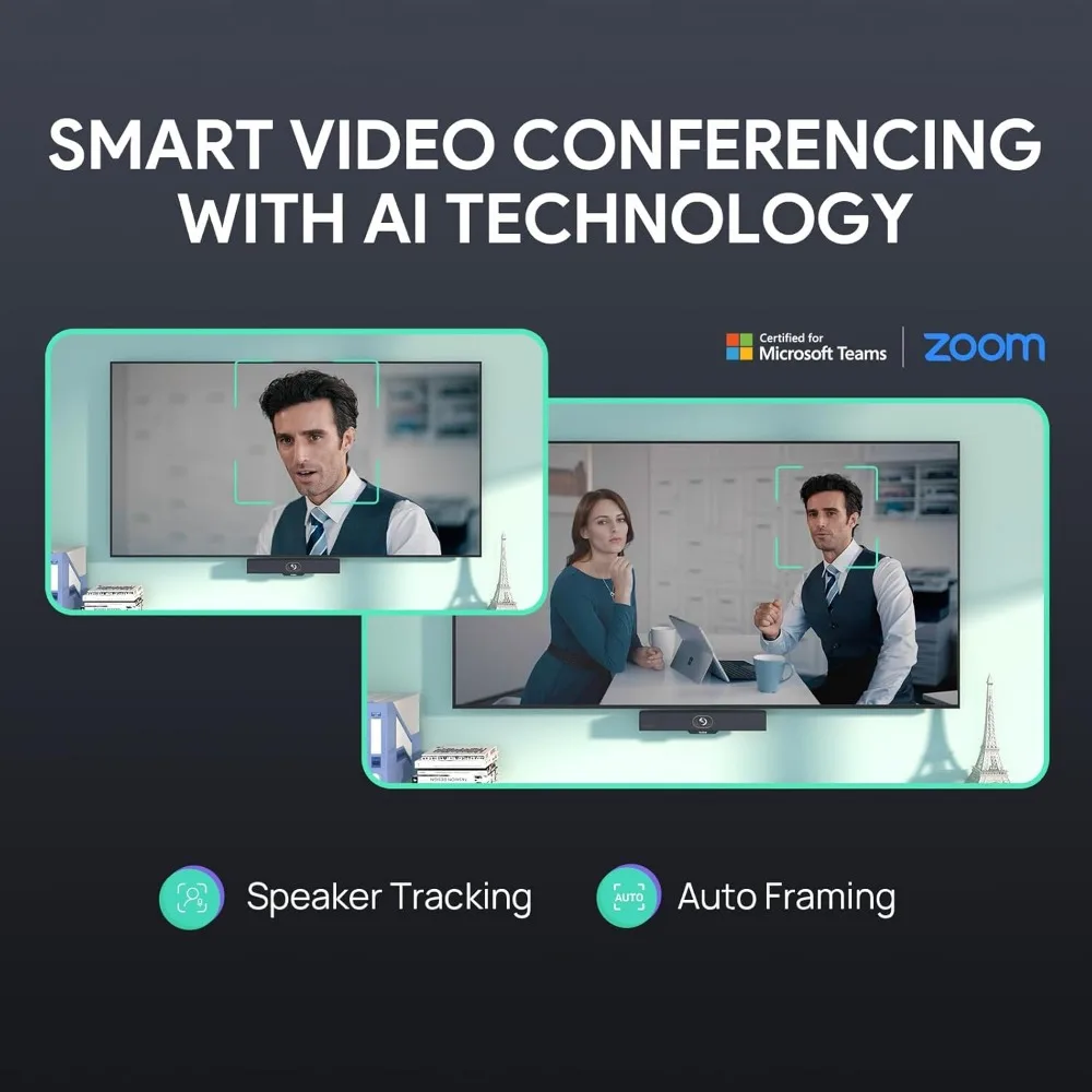 Video Conference Camera, 4K Webcam, 120° Ai Auto Framing, 8 Microphone Arrays & Speaker
Video Conference Camera, 4K Webcam, 120° Ai Auto Framing, 8 Microphone Arrays & Speaker