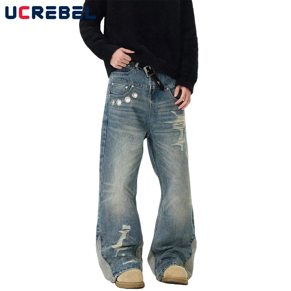 Ripped Spliced Jeans Mens Washed Distressed High Street Retro Loose Straight Flare Denim Pants Men
Ripped Spliced Jeans Mens Washed Distressed High Street Retro Loose Straight Flare Denim Pants Men