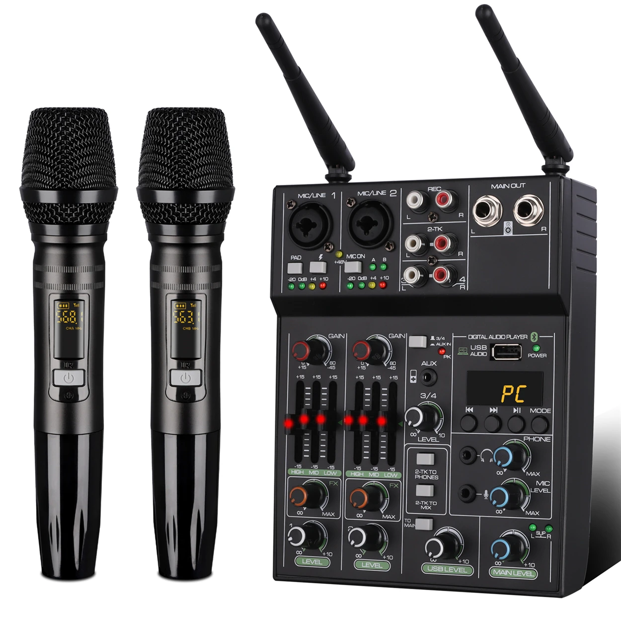 High Quality Power Audio Mixer With Wireless Microphone Mixer With 2 Microphones For Karaoke
High Quality Power Audio Mixer With Wireless Microphone Mixer With 2 Microphones For Karaoke