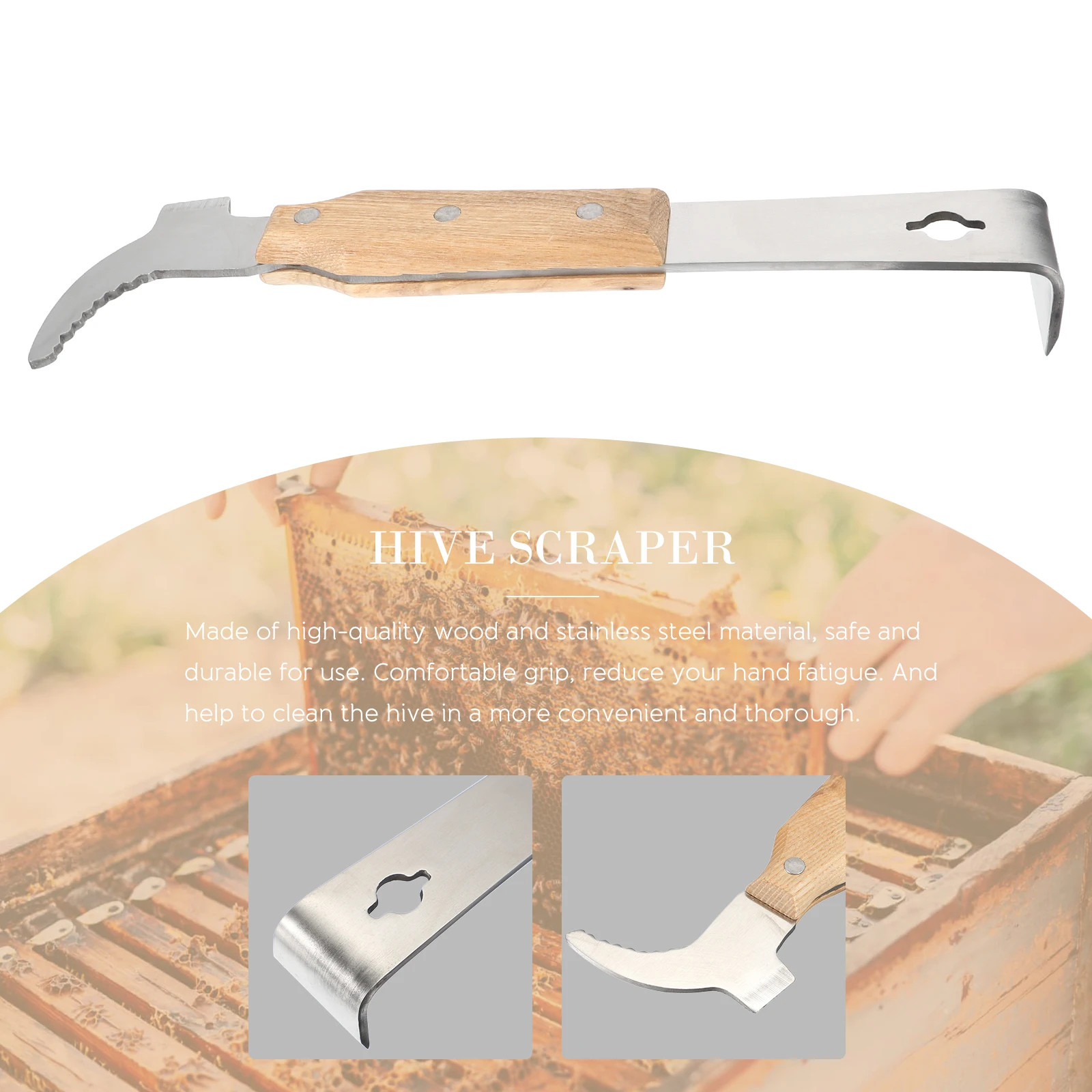 Beehive Cleaning Tool Stainless Steel Wooden Hive Frame Scraper Honey Scraping Wax Propolis Remover Storage Garden
Beehive Cleaning Tool Stainless Steel Wooden Hive Frame Scraper Honey Scraping Wax Propolis Remover Storage Garden