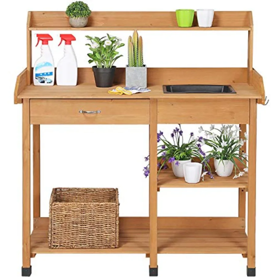 45.2x17.7x47.6'' LxWxH Potting Benches Outdoor Garden Potting Table Work Bench with Removable Sink Drawer Rack Shelves Work Sta
45.2x17.7x47.6'' LxWxH Potting Benches Outdoor Garden Potting Table Work Bench with Removable Sink Drawer Rack Shelves Work Sta
