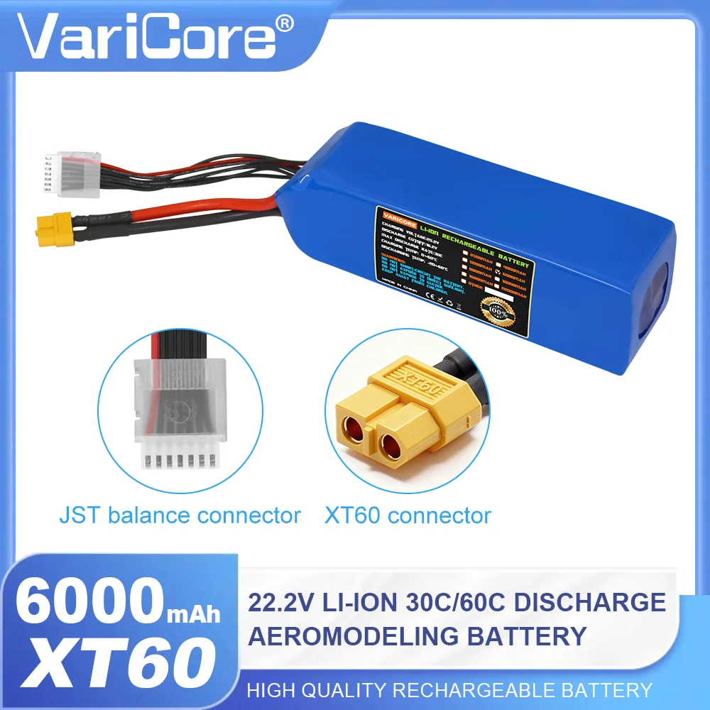 VariCore 22.2V 6S 6000mAh High Rate Discharge Lithium Rechargeable Battery 25.2V with XT60 X90 Plug Suitable for Drones 30C 60C
VariCore 22.2V 6S 6000mAh High Rate Discharge Lithium Rechargeable Battery 25.2V with XT60 X90 Plug Suitable for Drones 30C 60C