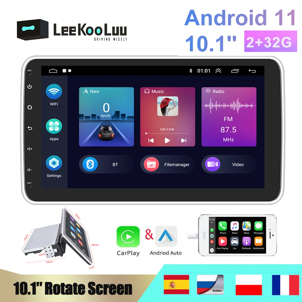 LeeKooLuu 1 Din Android 11 Car Radio Stereo GPS Bluetooth Wireless Carplay Android Auto 10.1" Screen Rotatable Multimedia Player
LeeKooLuu 1 Din Android 11 Car Radio Stereo GPS Bluetooth Wireless Carplay Android Auto 10.1" Screen Rotatable Multimedia Player