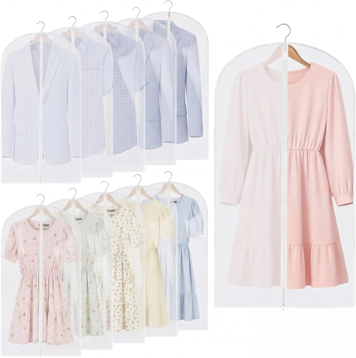 10 Pcs 24x40 Inch Garment Bags Bulk Hanging Clothes Storage Covers for Closet Organization Dustproof Long Dress Bag Set for Wedding Dresses Gowns Coats Travel Suit Translucent
10 Pcs 24x40 Inch Garment Bags Bulk Hanging Clothes Storage Covers for Closet Organization Dustproof Long Dress Bag Set for Wedding Dresses Gowns Coats Travel Suit Translucent