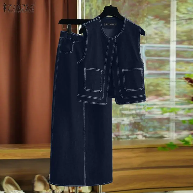 ZANZEA Summer Elegant Women Denim Dress Sets Pockets Sleeveless Vests and Long Skirts Fashion Casual Loose Solid 2 Piece Sets
ZANZEA Summer Elegant Women Denim Dress Sets Pockets Sleeveless Vests and Long Skirts Fashion Casual Loose Solid 2 Piece Sets
