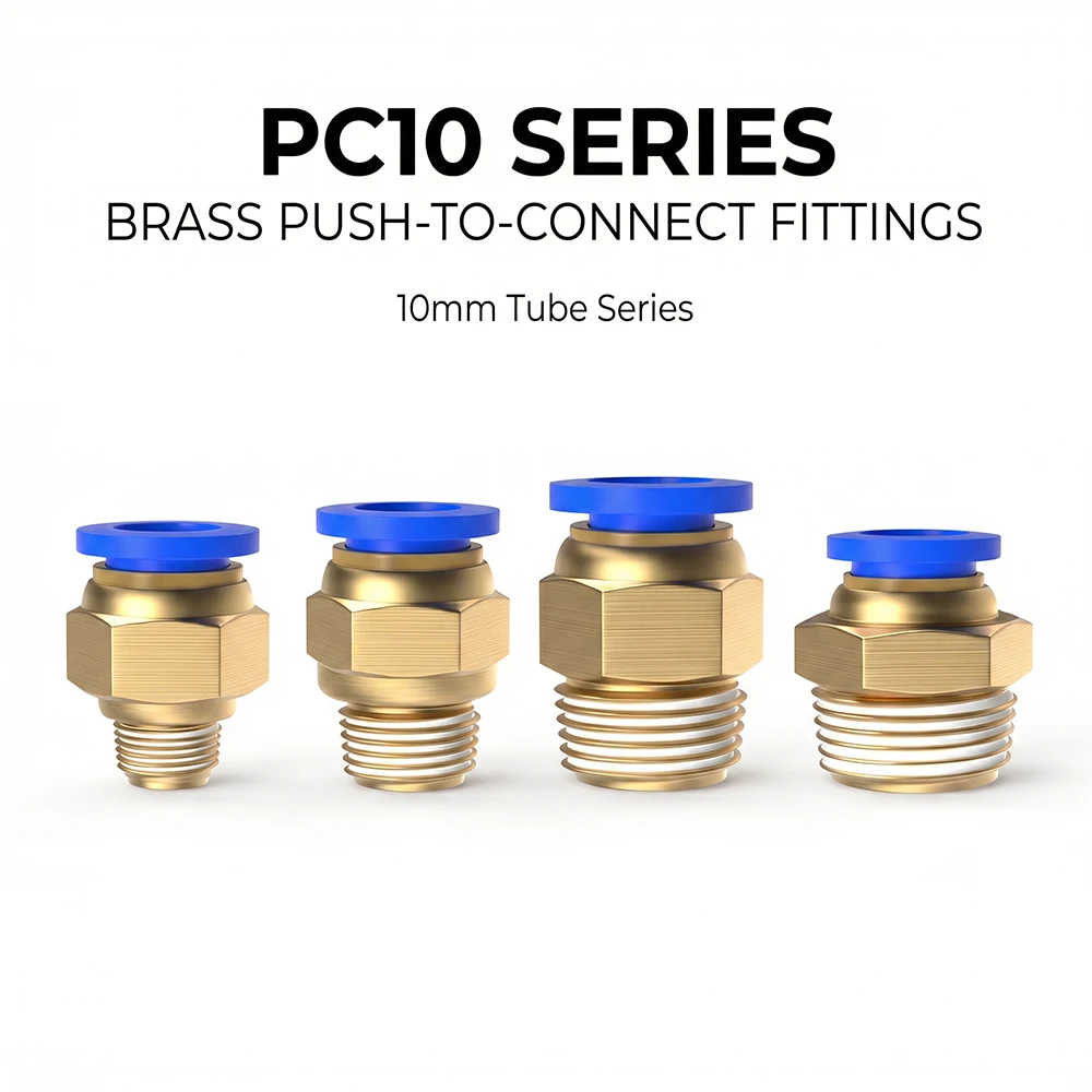 PC10 Pneumatic Brass Fittings, Push-to-Connect Air Hose Connector, Quick Adapter, 10mm Tube, 1/8" 1/4" 3/8" 1/2" Thread
PC10 Pneumatic Brass Fittings, Push-to-Connect Air Hose Connector, Quick Adapter, 10mm Tube, 1/8" 1/4" 3/8" 1/2" Thread