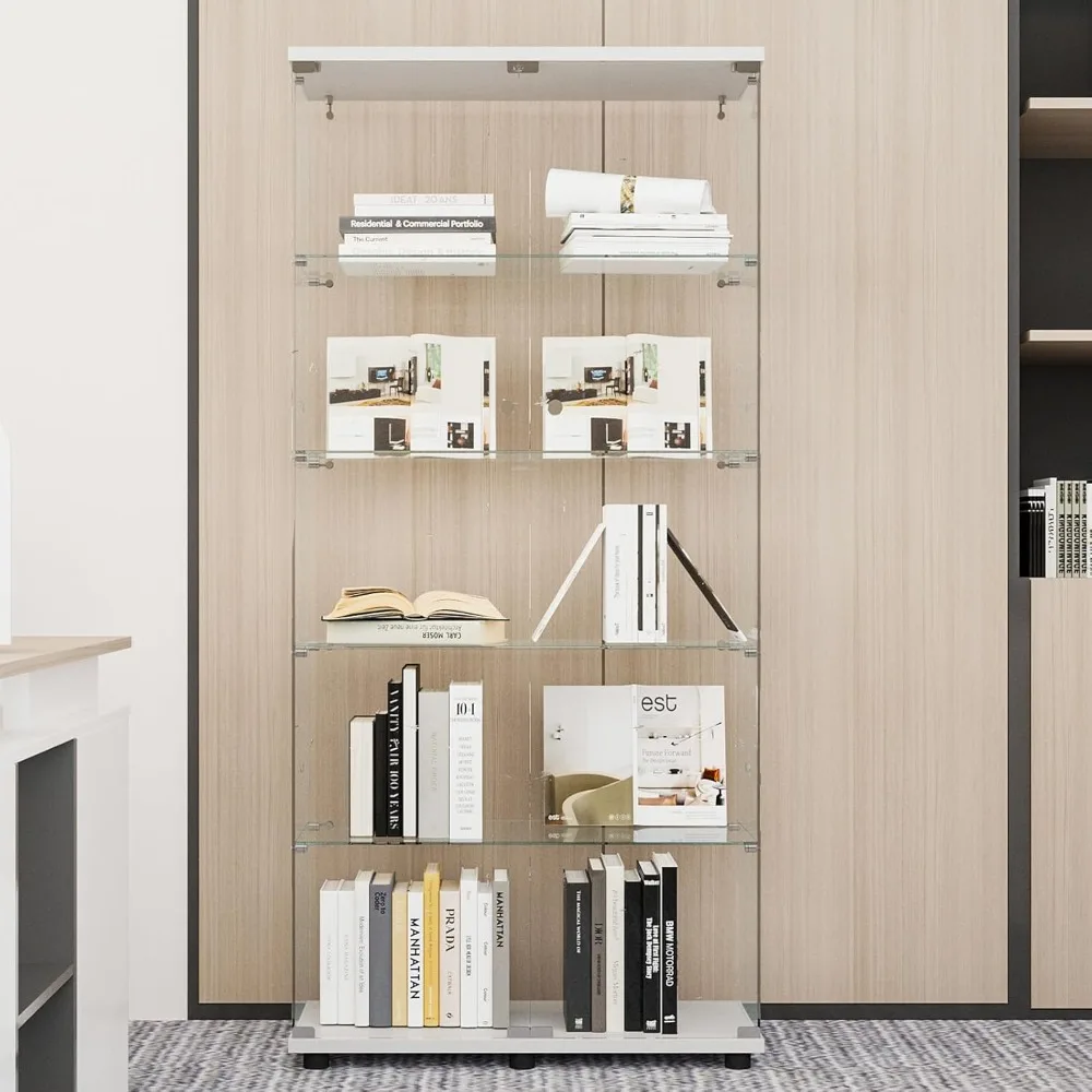 Glass Display Cabinet with 5 Shelves, Curio Cabinets for Living Room, Bedroom, Office, White Floor Standing Glass Books
Glass Display Cabinet with 5 Shelves, Curio Cabinets for Living Room, Bedroom, Office, White Floor Standing Glass Books