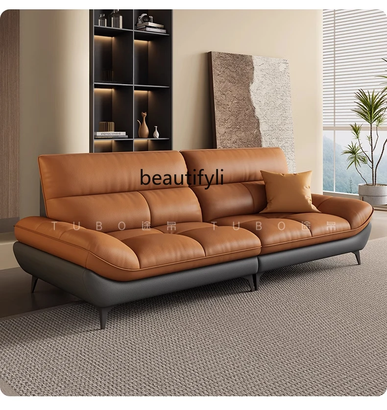 Shuangpin orange first-layer cowhide leather sofa light luxury small apartment living room three-person straight row
Shuangpin orange first-layer cowhide leather sofa light luxury small apartment living room three-person straight row
