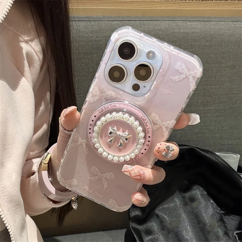 Lovely Magnetic Phone Case For iPhone 16 Pro 15 14 13 Pro Max 15Pro Cover with Pearl Bowknot Stand Shockproof Cases for Magsafe
Lovely Magnetic Phone Case For iPhone 16 Pro 15 14 13 Pro Max 15Pro Cover with Pearl Bowknot Stand Shockproof Cases for Magsafe