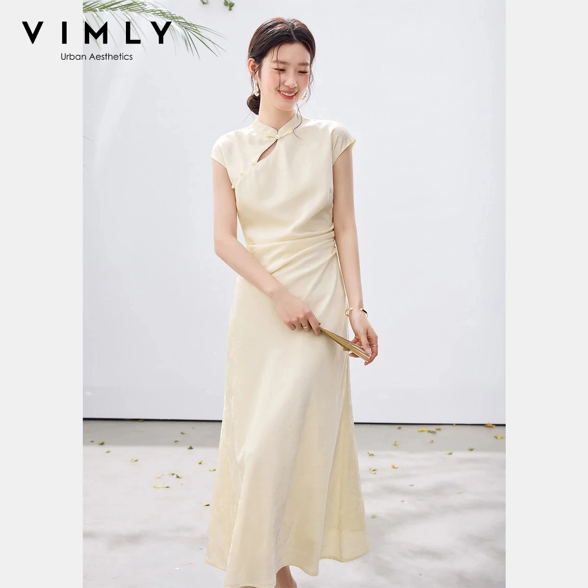 VIMLY Women's Chinese Style A-Line Dress 2026 Summer New Frog Button Stand Collar Jacquard Satin Ruched Waist Maxi Dress 30681
VIMLY Women's Chinese Style A-Line Dress 2026 Summer New Frog Button Stand Collar Jacquard Satin Ruched Waist Maxi Dress 30681