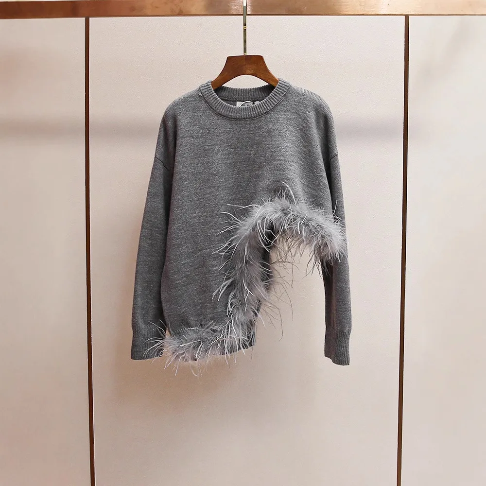 Fashionable Lazy Style Knitted Sweater Women's Feather Hemline Design Winter New Arrival Regular Thickness Overhead Wear
Fashionable Lazy Style Knitted Sweater Women's Feather Hemline Design Winter New Arrival Regular Thickness Overhead Wear