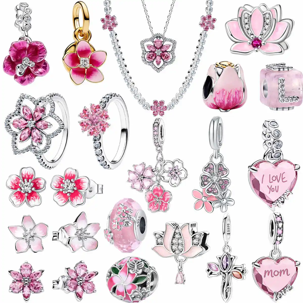 Hot Sales 925 Sterling Silver Pink Flower Zircon Ear Stud Ring Pendant Bead Fit DIY Women's Bracelets Necklaces Jewelry Gifts
Hot Sales 925 Sterling Silver Pink Flower Zircon Ear Stud Ring Pendant Bead Fit DIY Women's Bracelets Necklaces Jewelry Gifts