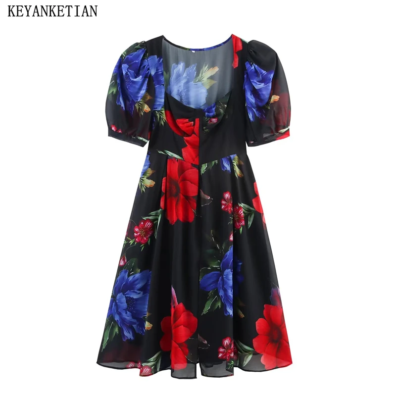 KEYANKETIAN Summer New Women's Flower Print Puff Sleeve MIDI Dress Pastoral style Side Zipper Oversize Square Collar Long Dress
KEYANKETIAN Summer New Women's Flower Print Puff Sleeve MIDI Dress Pastoral style Side Zipper Oversize Square Collar Long Dress