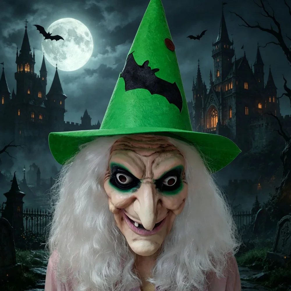 Witch With Green Hat Mask Cosplay Sorceress Old Nana Grandma Latex Helmet Halloween Carnival Dress Up Party Costume Props
Witch With Green Hat Mask Cosplay Sorceress Old Nana Grandma Latex Helmet Halloween Carnival Dress Up Party Costume Props