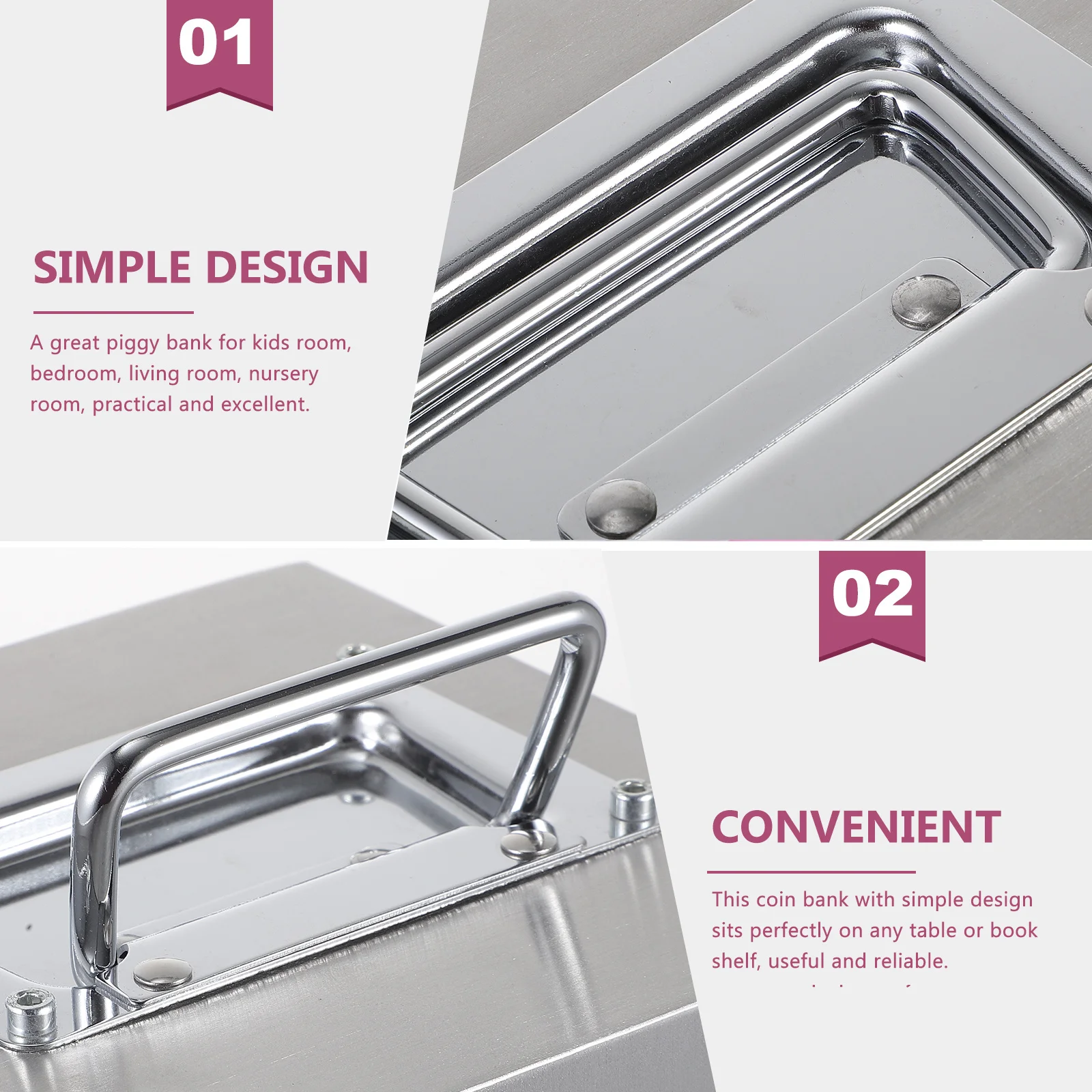 1pc Stainless Steel Coin Bank Piggy Bank For Kids Adults Durable Metal Savings Box Handle Design Space-Saving Money Storage
1pc Stainless Steel Coin Bank Piggy Bank For Kids Adults Durable Metal Savings Box Handle Design Space-Saving Money Storage