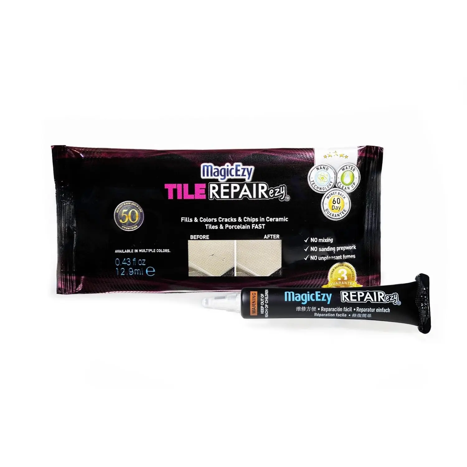 Tile RepairEzy (Beige) - Porcelain Repair Kit - Strong Chip Repair Filler for Tile, Sink Repair, Vase, Dinnerware
Tile RepairEzy (Beige) - Porcelain Repair Kit - Strong Chip Repair Filler for Tile, Sink Repair, Vase, Dinnerware