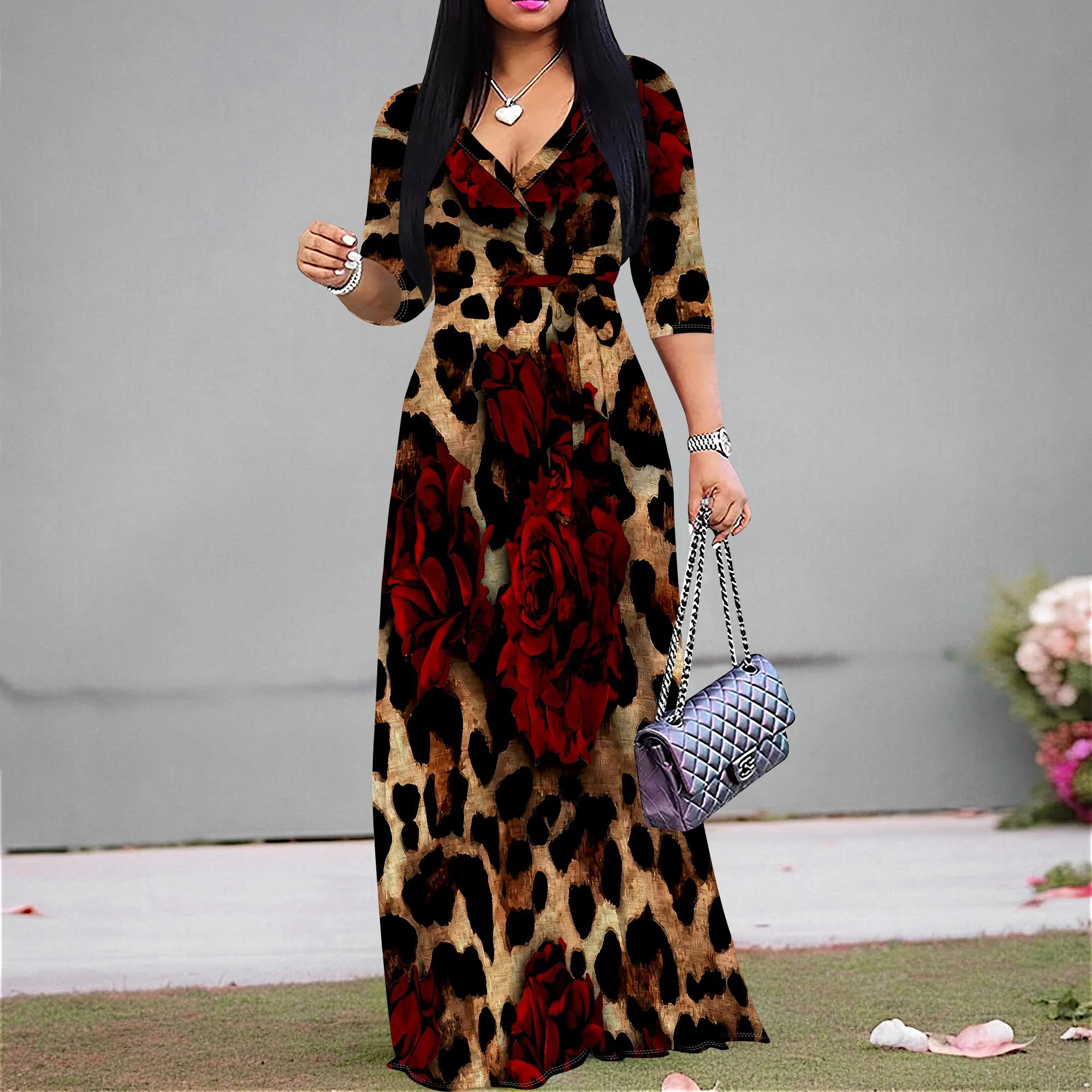 Women's Leopard Rose Maxi Dress V-Neck Tie Waist Sexy Floral Print Evening Date Night Outfit S-3XL Party Wear
Women's Leopard Rose Maxi Dress V-Neck Tie Waist Sexy Floral Print Evening Date Night Outfit S-3XL Party Wear
