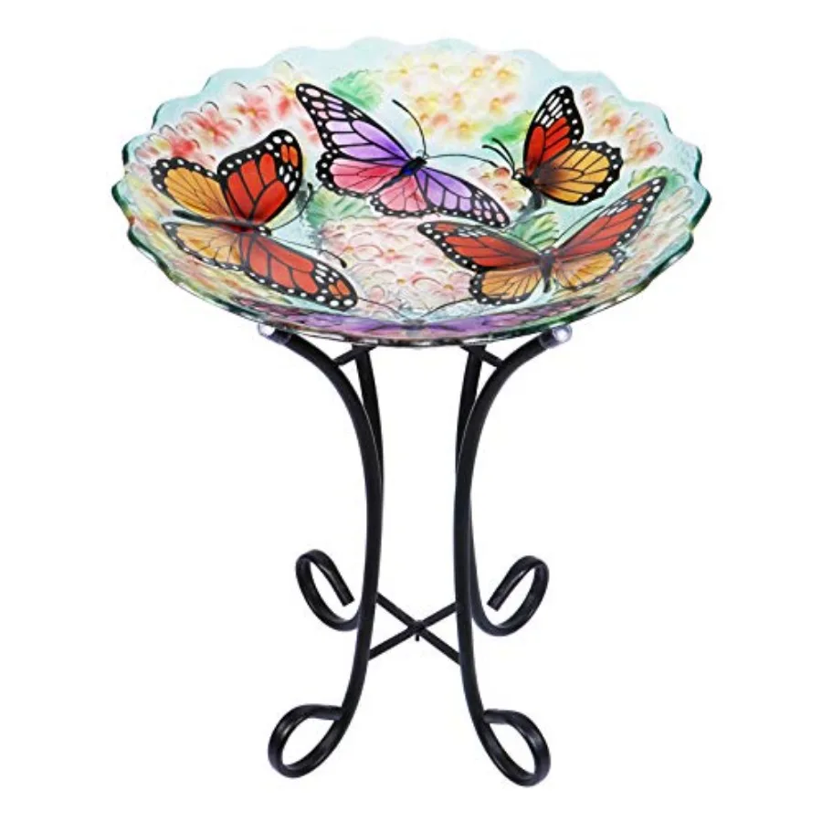 Glass Bird Bath Outdoor with Metal Stand for Lawn Yard Garden Decor Butterfly Bird Feeder
Glass Bird Bath Outdoor with Metal Stand for Lawn Yard Garden Decor Butterfly Bird Feeder