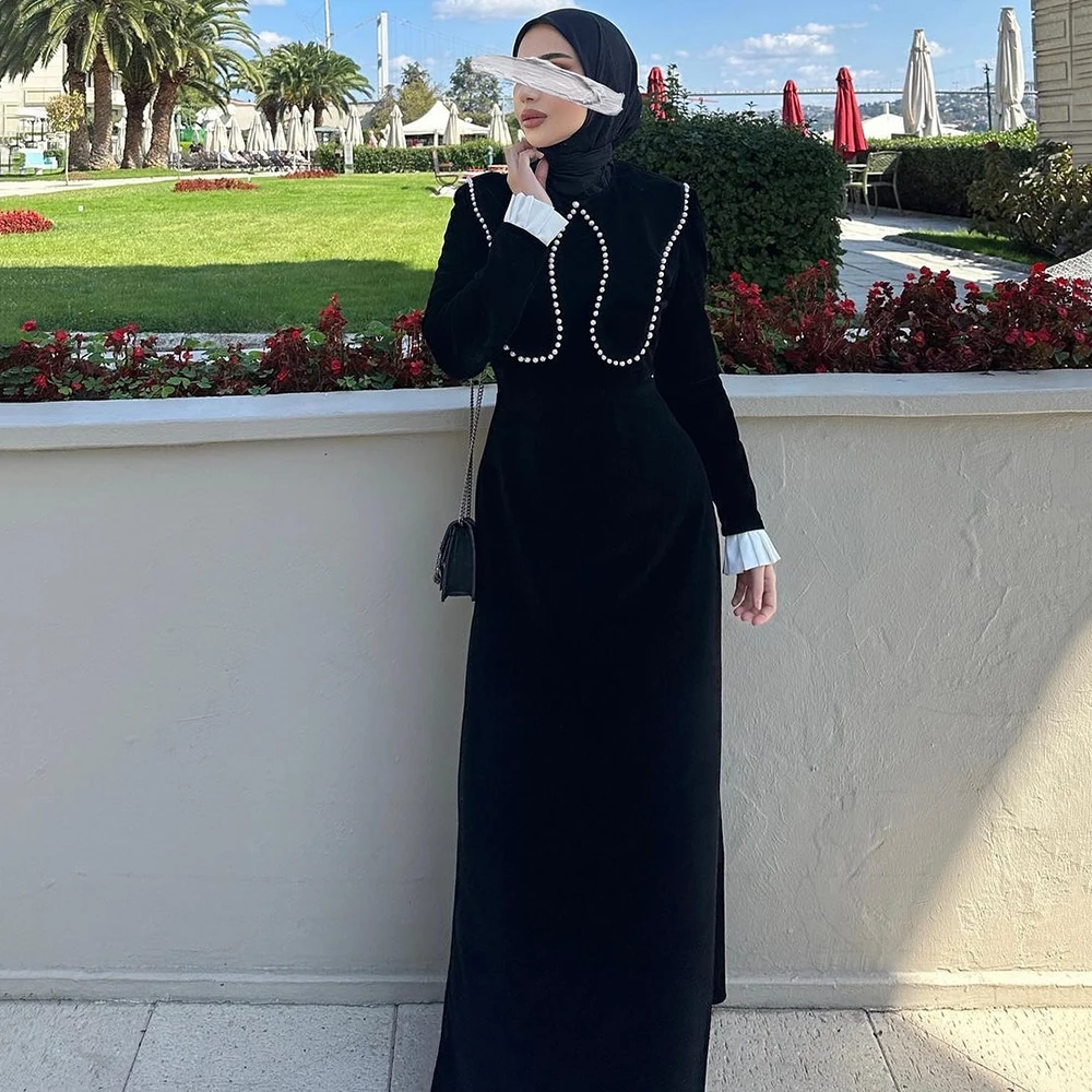 Customized Black O-neck Jersey Formal Evening Dress Full Sleeves With Pearls Straight Party Gown Floor Length Prom Dress
Customized Black O-neck Jersey Formal Evening Dress Full Sleeves With Pearls Straight Party Gown Floor Length Prom Dress