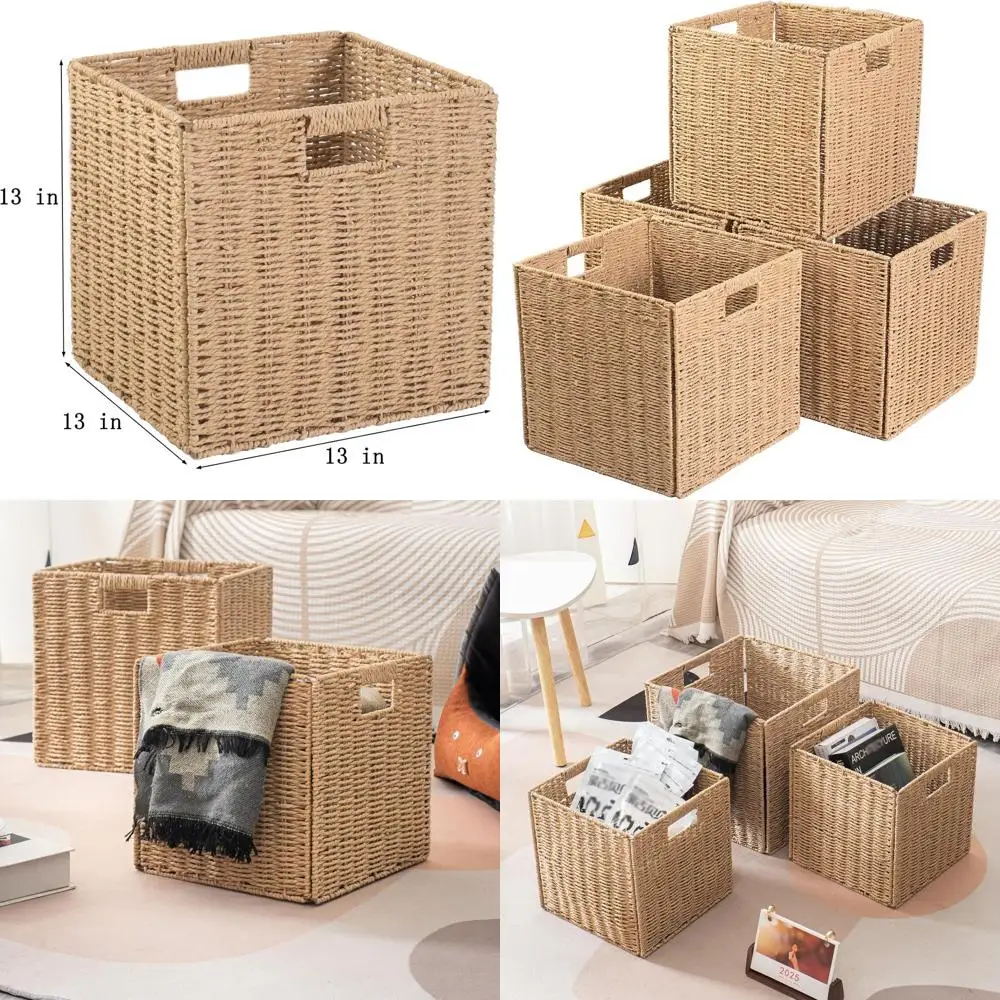 Set of 4 Foldable Paper Woven Storage Cubes with Handles for Organizing Shelves and Cubbies, Natural, 13 x 13 x 13
Set of 4 Foldable Paper Woven Storage Cubes with Handles for Organizing Shelves and Cubbies, Natural, 13 x 13 x 13