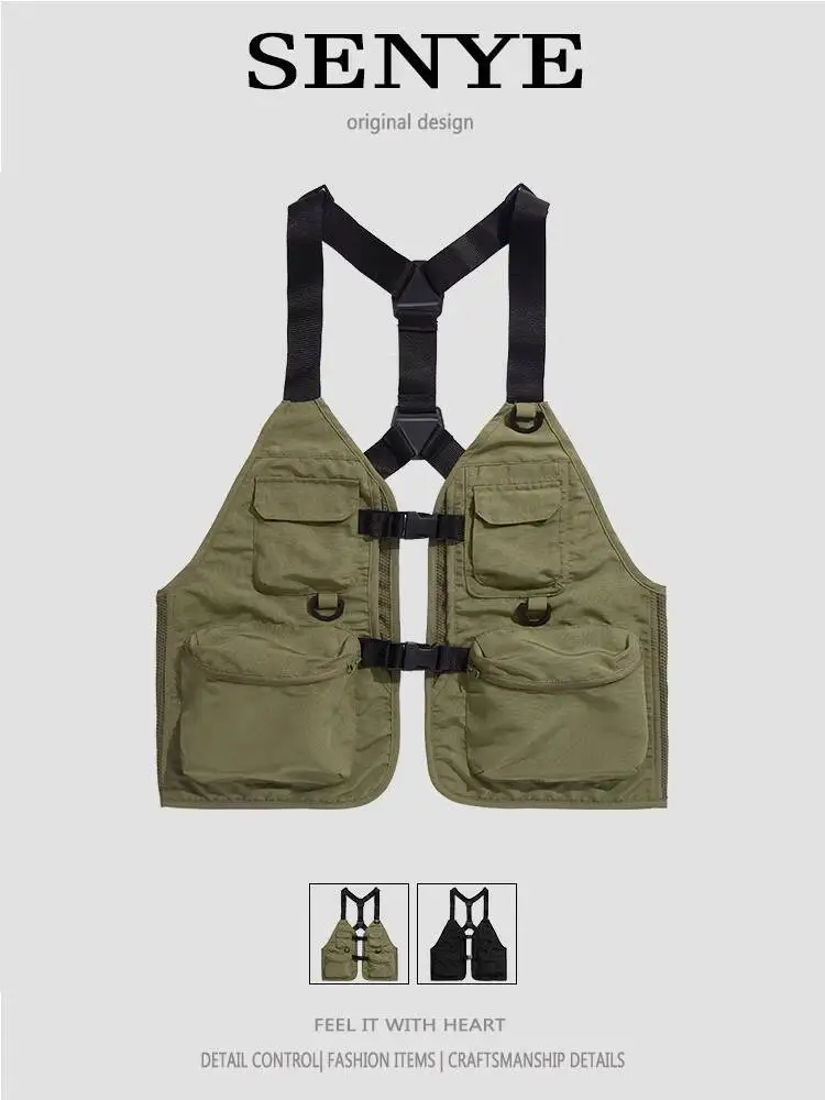 Men's Niche Cargo Webbing Buckle Vest Multi Pocket Collarless Tactical Functional Style Dark Fashion Sleeveless Gilet
Men's Niche Cargo Webbing Buckle Vest Multi Pocket Collarless Tactical Functional Style Dark Fashion Sleeveless Gilet
