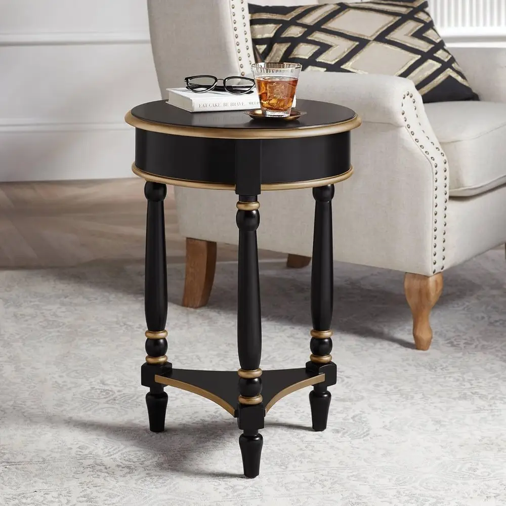 Cason ern Glam Luxe Wood Round Accent Side End Table 18 1/4" Wide with Shel Black Gold Spaces or Living Room Bedroom Bede Entryw
Cason ern Glam Luxe Wood Round Accent Side End Table 18 1/4" Wide with Shel Black Gold Spaces or Living Room Bedroom Bede Entryw