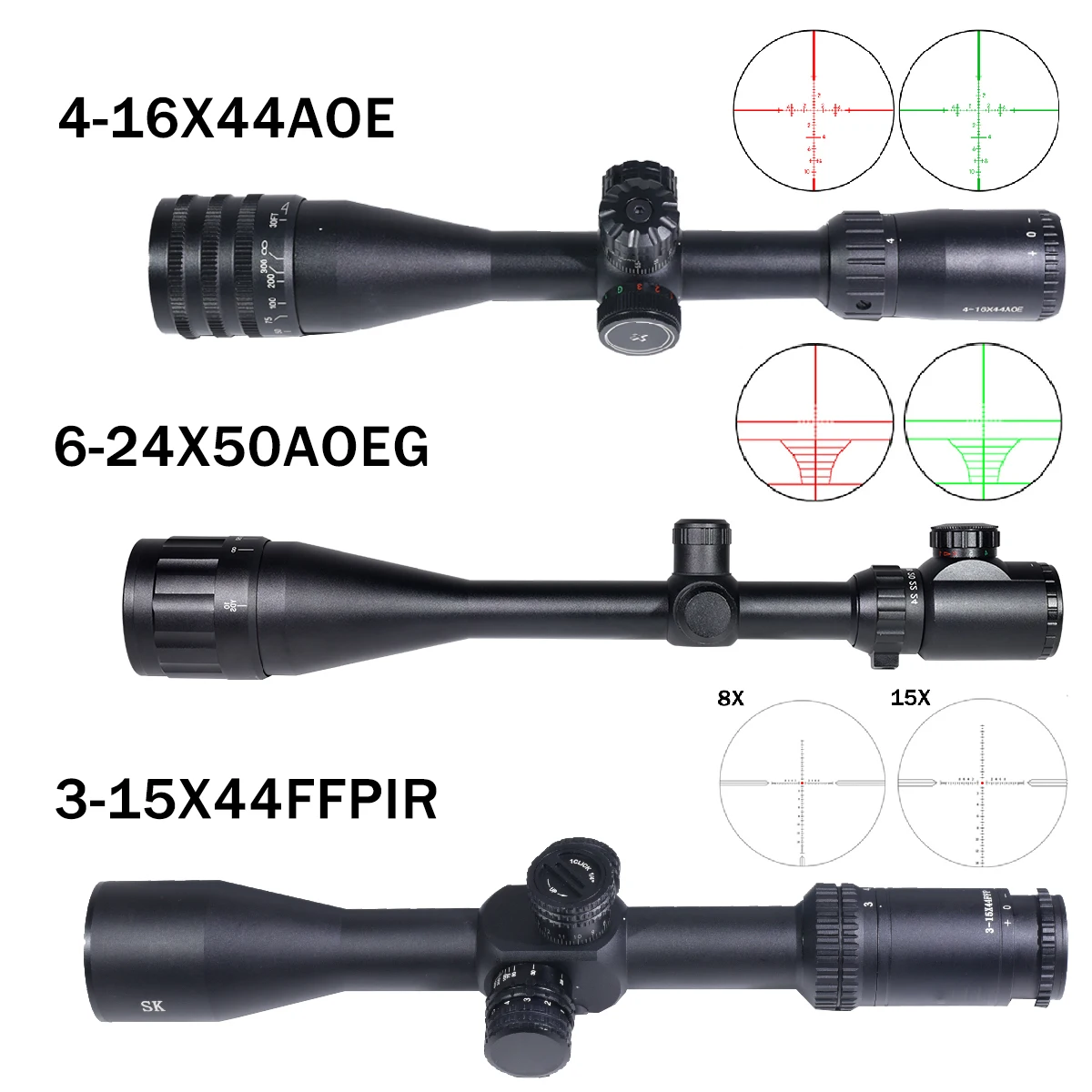 4-16X44AOE 3-15X44 FFP Scope 6-24X50 Hunting Airsoft Scope Adjustable Optical Sight Caza Scope Tactic Accessory
4-16X44AOE 3-15X44 FFP Scope 6-24X50 Hunting Airsoft Scope Adjustable Optical Sight Caza Scope Tactic Accessory