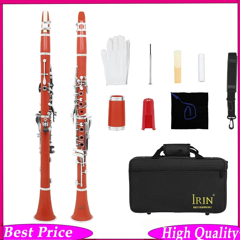 IRIN Red B♭ Clarinet – ABS Body, 17 Keys 6 Rings with Double Regulator & White Copper Keys with Cloth Case & Full Starter Kit
IRIN Red B♭ Clarinet – ABS Body, 17 Keys 6 Rings with Double Regulator & White Copper Keys with Cloth Case & Full Starter Kit