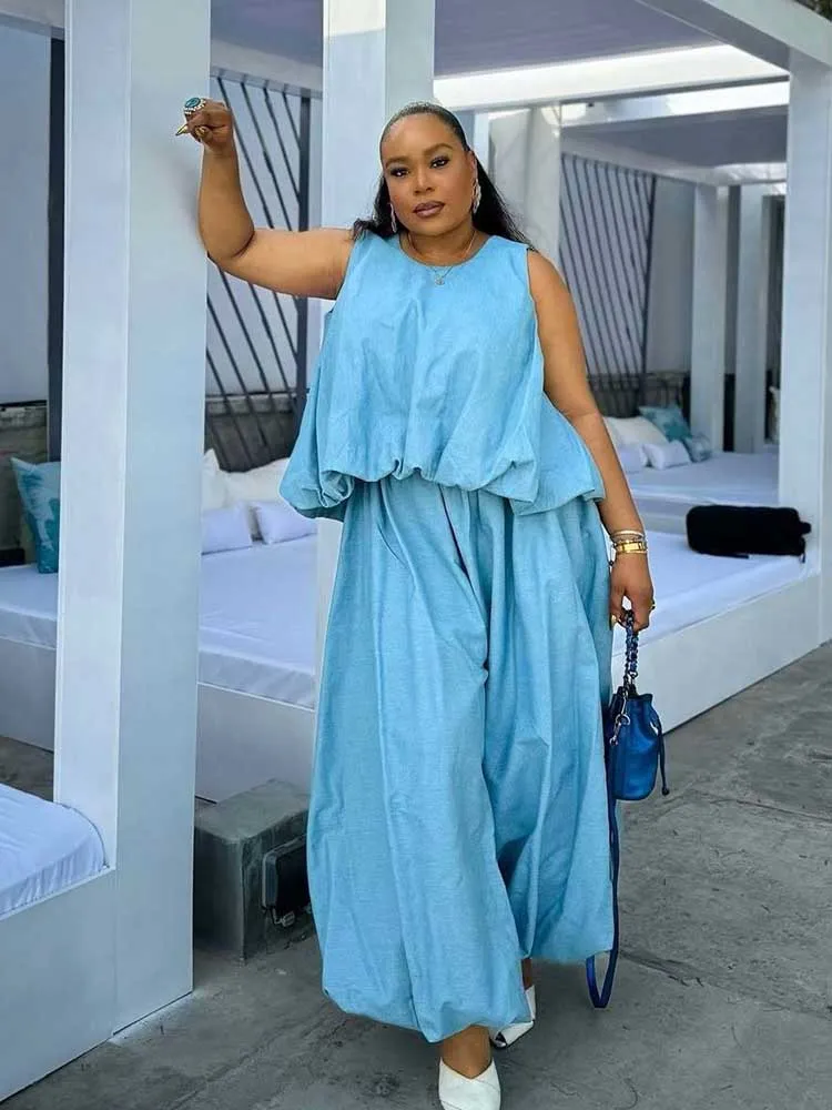Sets for Women 2 Elegant Pieces Sky Blue Sleeveless Top and Wide Leg Pant Casual Loose Fit Summer Outfits Knit Pants Set
Sets for Women 2 Elegant Pieces Sky Blue Sleeveless Top and Wide Leg Pant Casual Loose Fit Summer Outfits Knit Pants Set