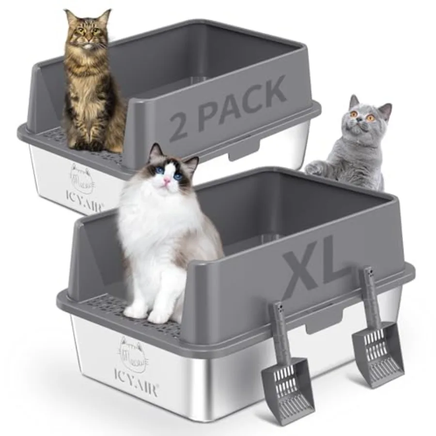 2PACK Stainless Steel Cat Litter Box with High Sides Lid, Extra Large XL Litter Box for Big Cats, Metal Kitty Litter Boxes with
2PACK Stainless Steel Cat Litter Box with High Sides Lid, Extra Large XL Litter Box for Big Cats, Metal Kitty Litter Boxes with