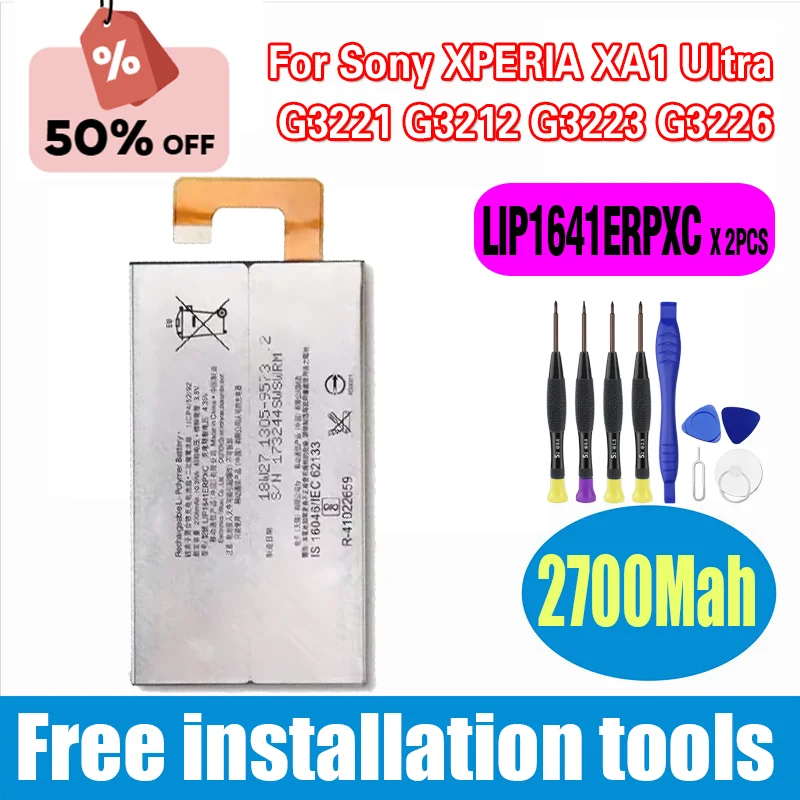 2PCS/LOT LIP1641ERPXC Phone Battery 2700mAh For Sony XPERIA XA1 Ultra G3221 G3212 G3223 G3226 Replacement Batteria + Tools
2PCS/LOT LIP1641ERPXC Phone Battery 2700mAh For Sony XPERIA XA1 Ultra G3221 G3212 G3223 G3226 Replacement Batteria + Tools