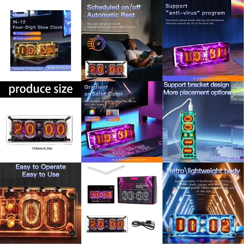 M5TD Retro Glow Glass Display Desktop Clock With Clear Acrylic Base And Accurate Timekeeping Time Display Decors
M5TD Retro Glow Glass Display Desktop Clock With Clear Acrylic Base And Accurate Timekeeping Time Display Decors