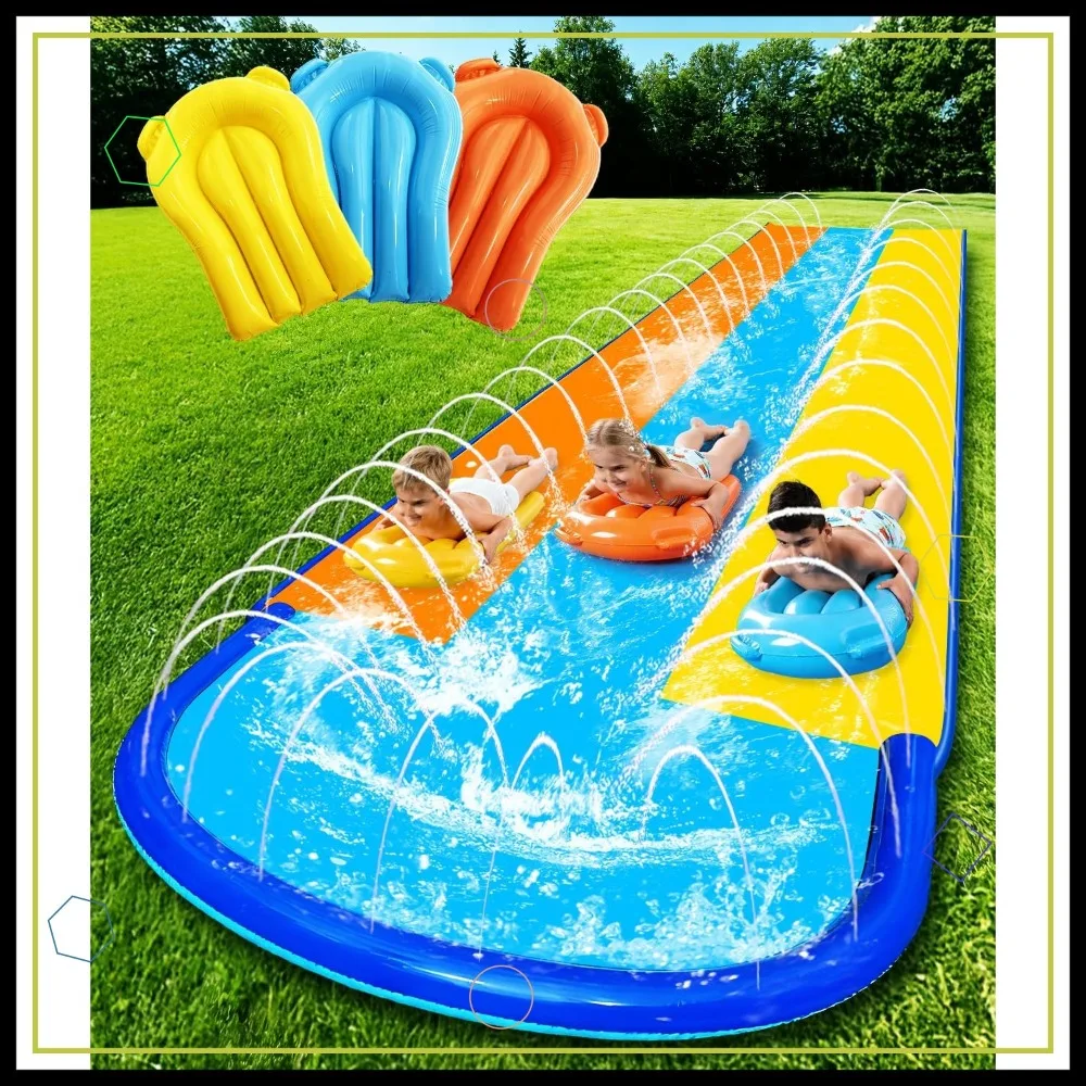 16ft x 82in Triple Water Slide with 3 Bodyboards, Upgraded Sprinkler System, Thickened PVC for Kids Backyard Outdoor Fun
16ft x 82in Triple Water Slide with 3 Bodyboards, Upgraded Sprinkler System, Thickened PVC for Kids Backyard Outdoor Fun