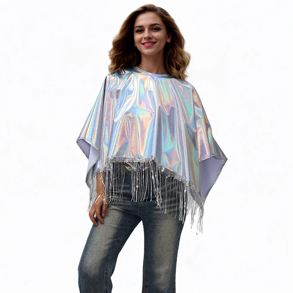 Women Sexy Metallic Shining Tassel Shawl Stage Party Dance Costume Patent Female Cosplay Cloak Accessory For Halloween For Adult
Women Sexy Metallic Shining Tassel Shawl Stage Party Dance Costume Patent Female Cosplay Cloak Accessory For Halloween For Adult