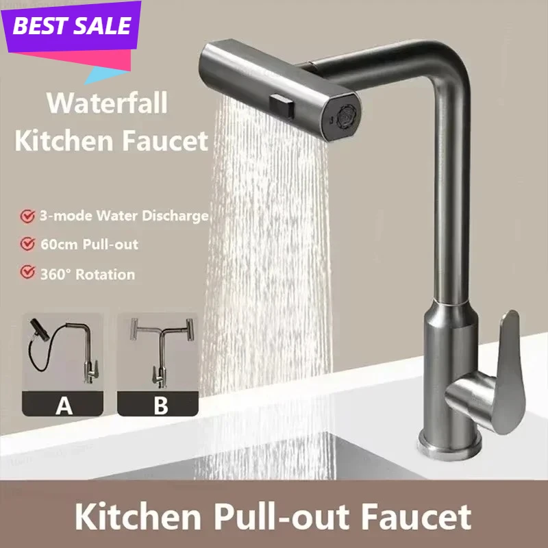 Grey/Silver Pull Out Kitchen Faucet, Flexible Hot and Cold Water Kitchen Sink Mixer Faucet Deck Mounted with Stream Shower Mode
Grey/Silver Pull Out Kitchen Faucet, Flexible Hot and Cold Water Kitchen Sink Mixer Faucet Deck Mounted with Stream Shower Mode