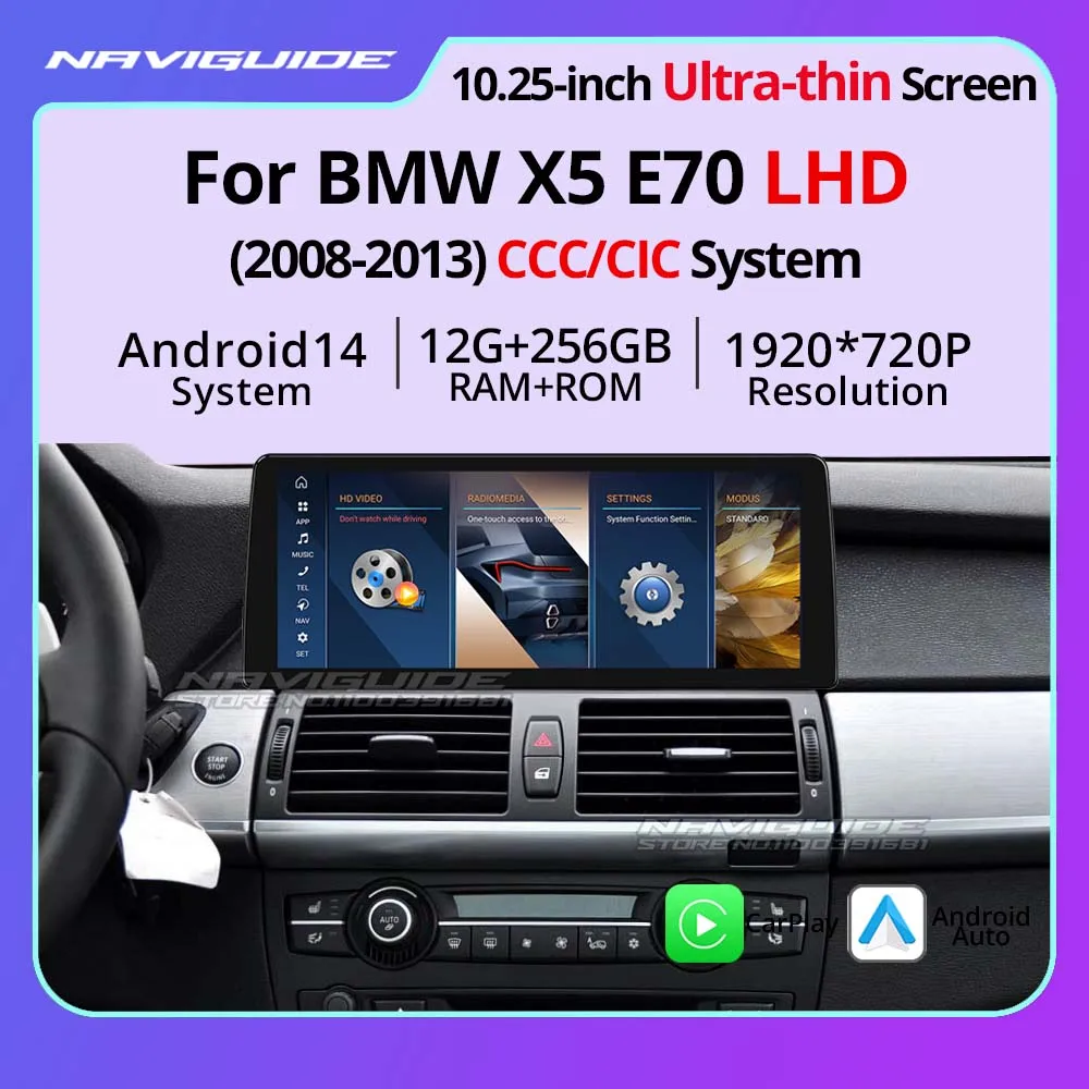NAVIGUIDE 10.25" Android14 Ultra Thin Screen Car Radio For BMW X5 E70 LHD 2008-2013 CCC CIC System Wireless CarPlay Android Auto
NAVIGUIDE 10.25" Android14 Ultra Thin Screen Car Radio For BMW X5 E70 LHD 2008-2013 CCC CIC System Wireless CarPlay Android Auto