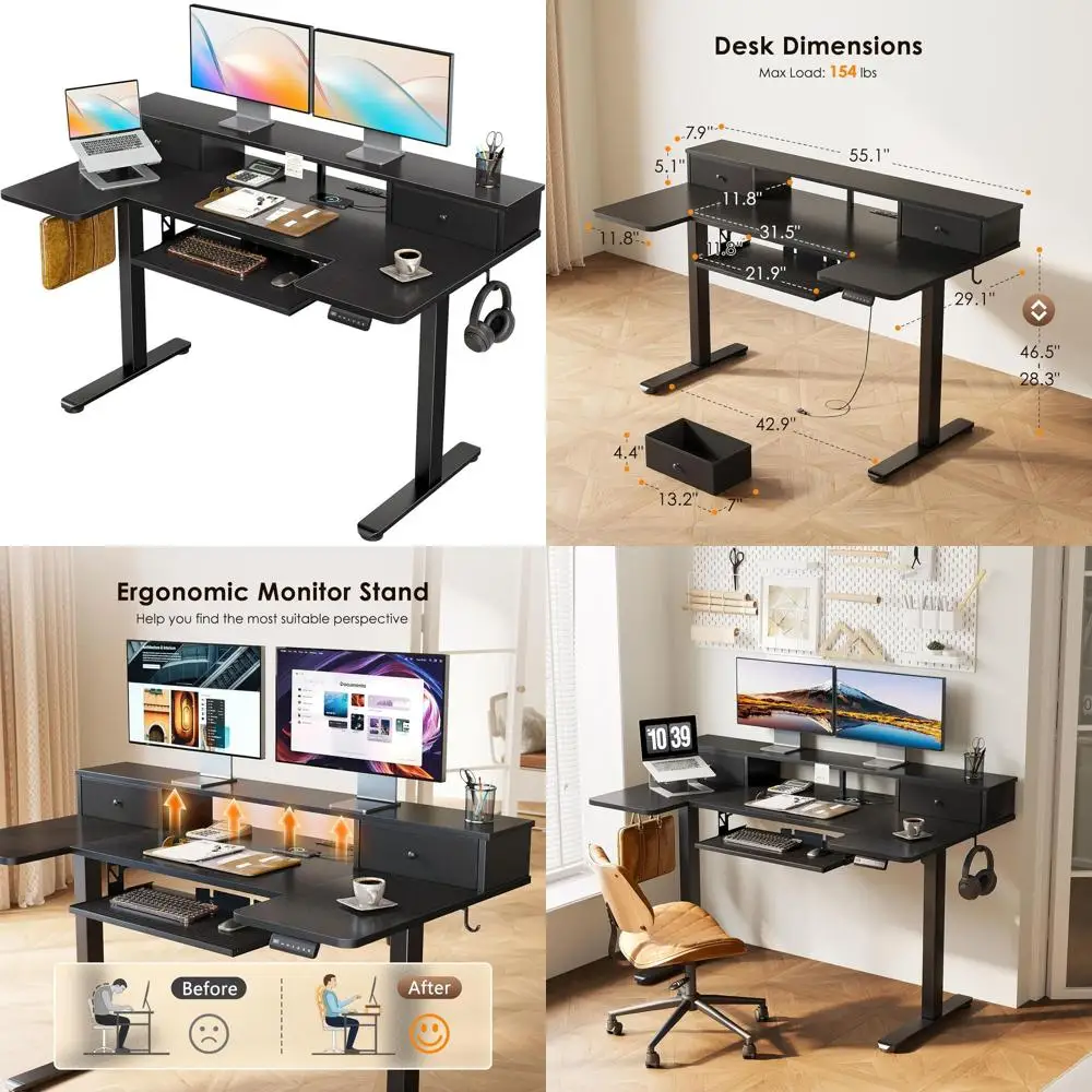 Электрический регулируемый по высоте стол 55 дюймов с выдвижной полкой для клавиатуры и подставкой для монитора, эргономичный стол с розетками для дома или офиса
Электрический регулируемый по высоте стол 55 дюймов с выдвижной полкой для клавиатуры и подставкой для монитора, эргономичный стол с розетками для дома или офиса