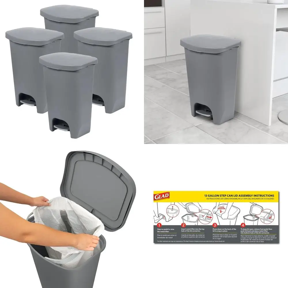 13 Gallon Plastic Trash Can with Odor Control Lid, Step-On Pedal, and Bag Holders, Grey
13 Gallon Plastic Trash Can with Odor Control Lid, Step-On Pedal, and Bag Holders, Grey